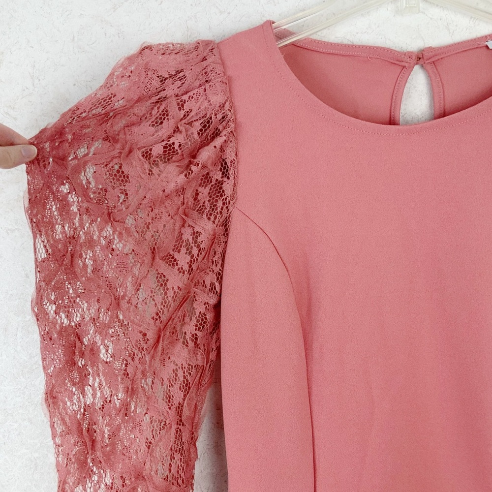Iris floral lace balloon sleeves blush pink dress romantic - Picture 5 of 12